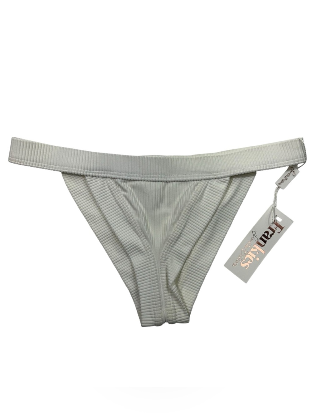 Frankies Bikinis Cole Solid White Ribbed Cheeky Bikini Bottom NWT NEW Medium M